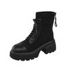Round Head Fly-woven Martin Boots 2025 Autumn Korean Version of the New Thick-soled Thick-heeled Lace-up Small Short Boots Temperament Women's Thin Bo