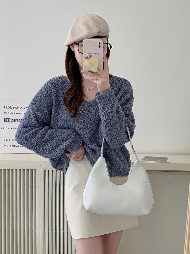 2023 Early Autumn V-Neck Chunky Knit Sweater - Women's Slim, Casual, and Simple Design