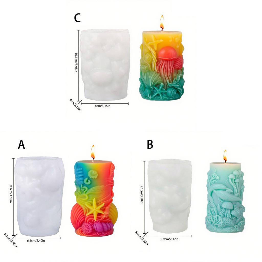 Ocean Creature Theme Silicone Candle Mold Cylinder Silicone Candle Molds for Epoxy Resin Candle Soap Home Decoration