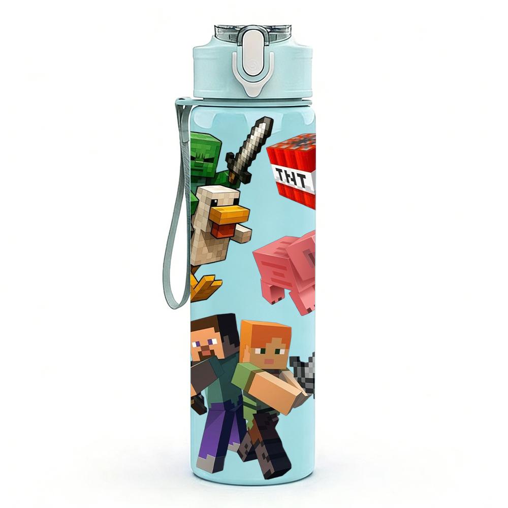 1PC Toy Block Game Character Cluster 750ml Color Plastic Sports Water Bottle Leakproof Flip Straw Lid Suitable for Sports Office Home Use