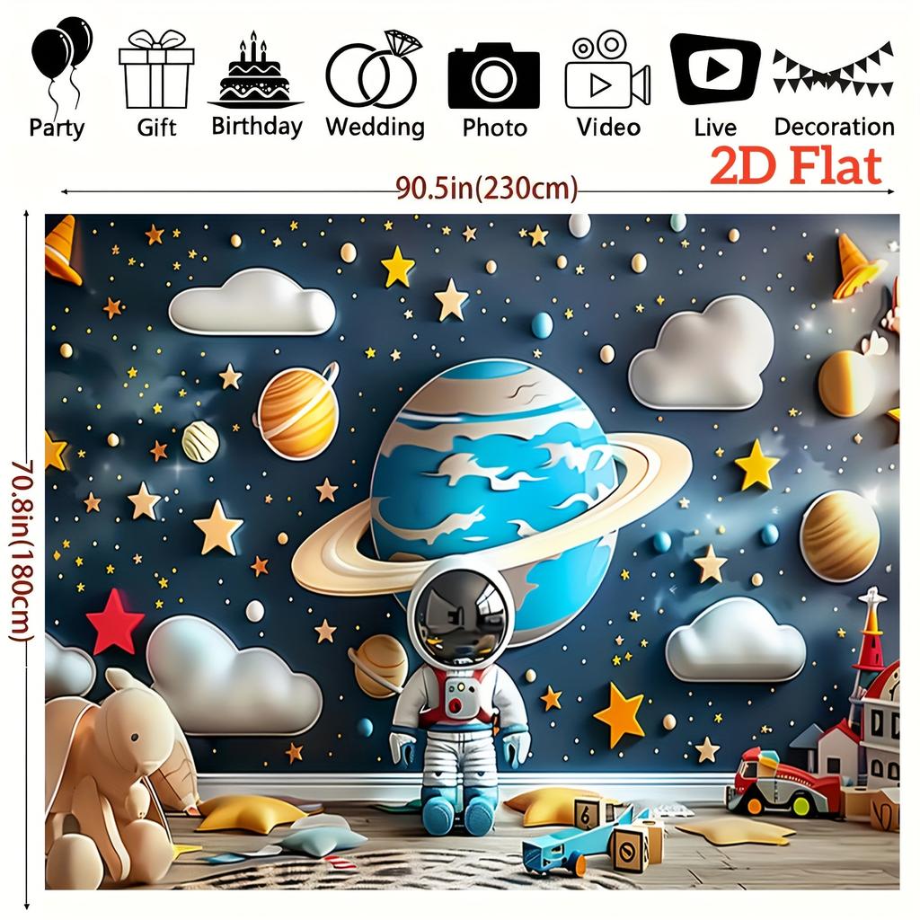 2D Flat Banner 1 Piece - Space Theme Polyester - Featuring Astronauts Planets and Stars