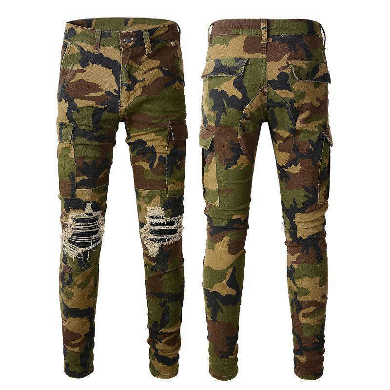 American High Street Herren Camouflage Ripped Slim Fit Denim Jeans