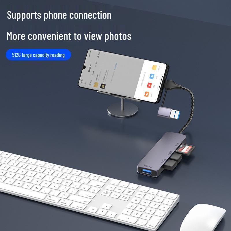 Five-in-One USB 3.0 Docking Station & Card Reader for Laptops, Tablets, Phones - Multifunctional Hub Expander