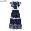 ZANZEA Women Casual Round Neck Loose Ruffles Sleeve Summer Long Dress