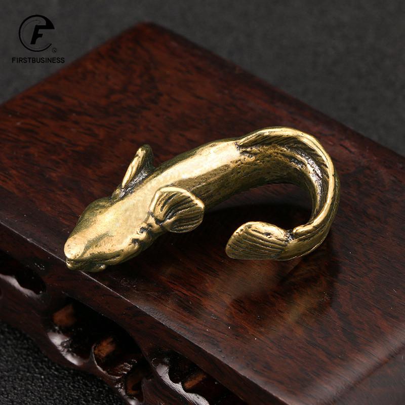 Solid Brass Deep Sea Fish Figurines Miniatures Desktop Ornaments Simulation Animal Small Statue Tea Pets Home Decorations Crafts