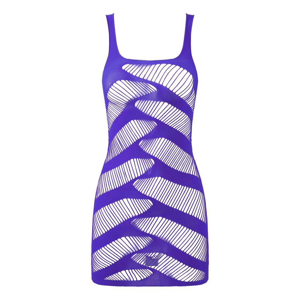 Womens Scoop Neck Bodycon Dress Wide Shoulder Strap Hollow Out Mini Design Lingerie Nightwear Dress
