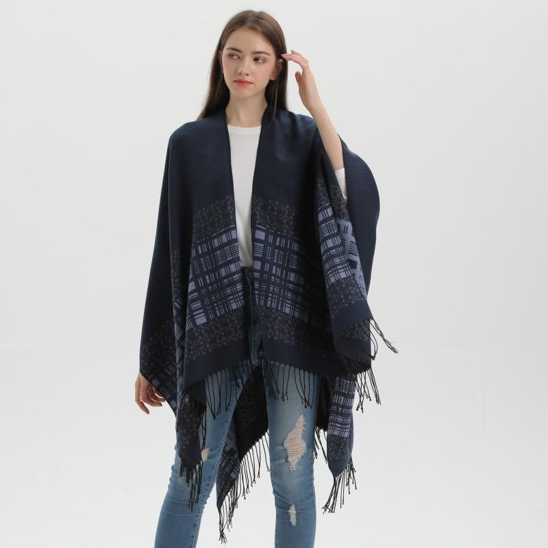 Autumn and winter solid color shawl simple thickened tassel imitation cashmere dual-purpose scarf cape air-conditioned room blanket