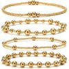 Dainty Gold Plated Pearl Crystal Beaded Bracelets Set for Women 14K Gold Plated Bead Pearl Beads Bracelet Stackable Paperclip Link Chain Bracelets