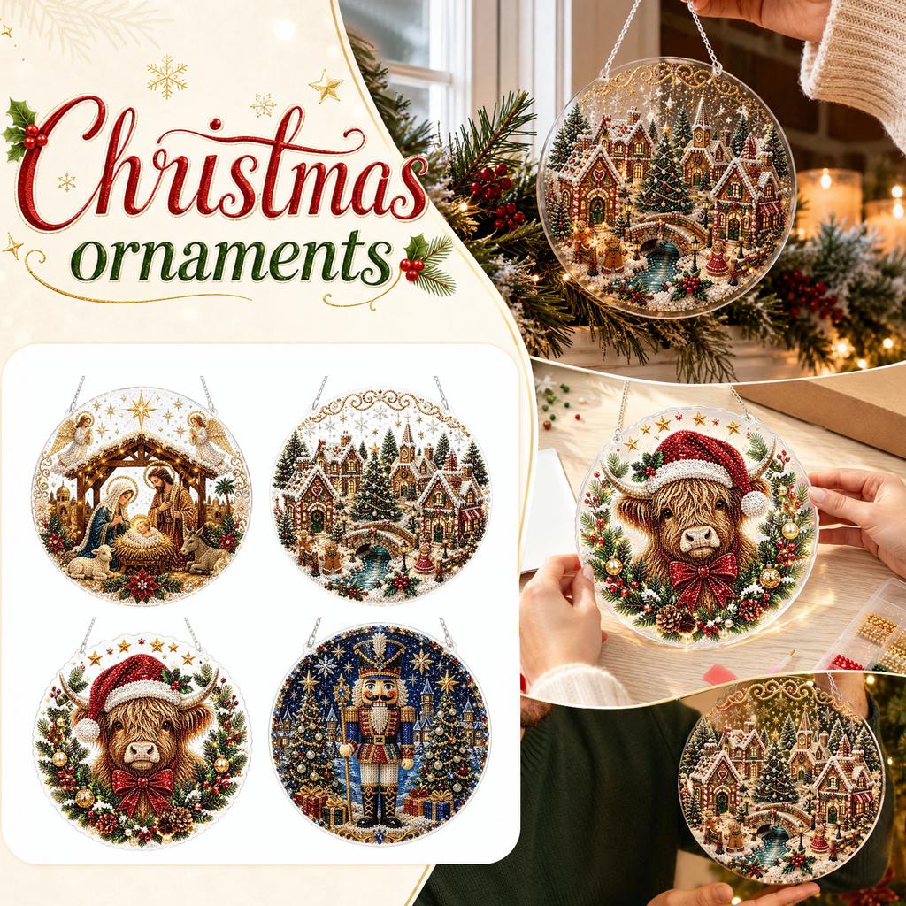 Acrylic Shape Christmas Hanging Ornaments, 2D Flat Decoration for Tree, Home, Party