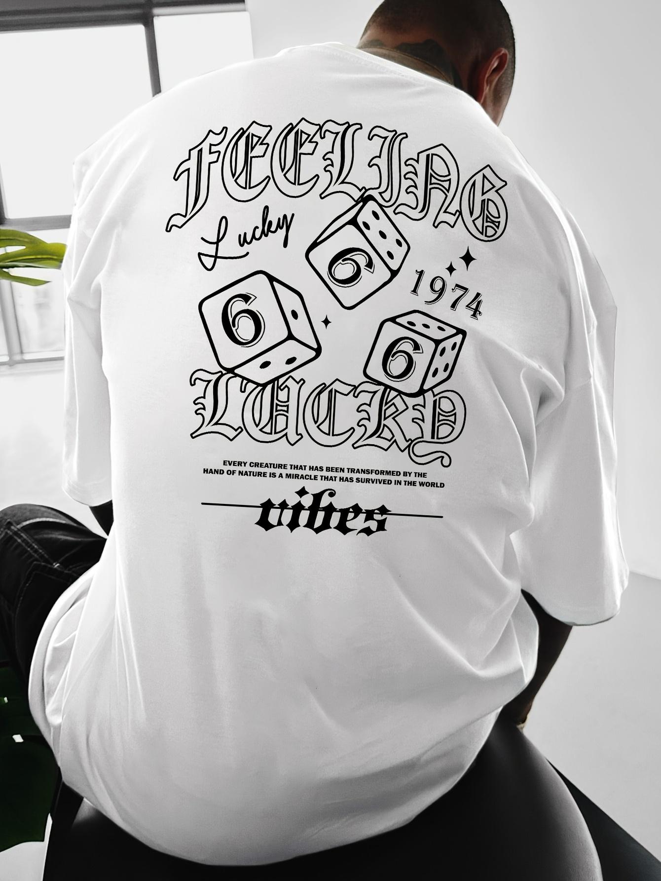 

Summer Men s Feeling Lucky Graphic Tee Casual T-Shirt with Dice Print Loose Breathable Short Sleeve Round Neck Relaxed Fit Top S