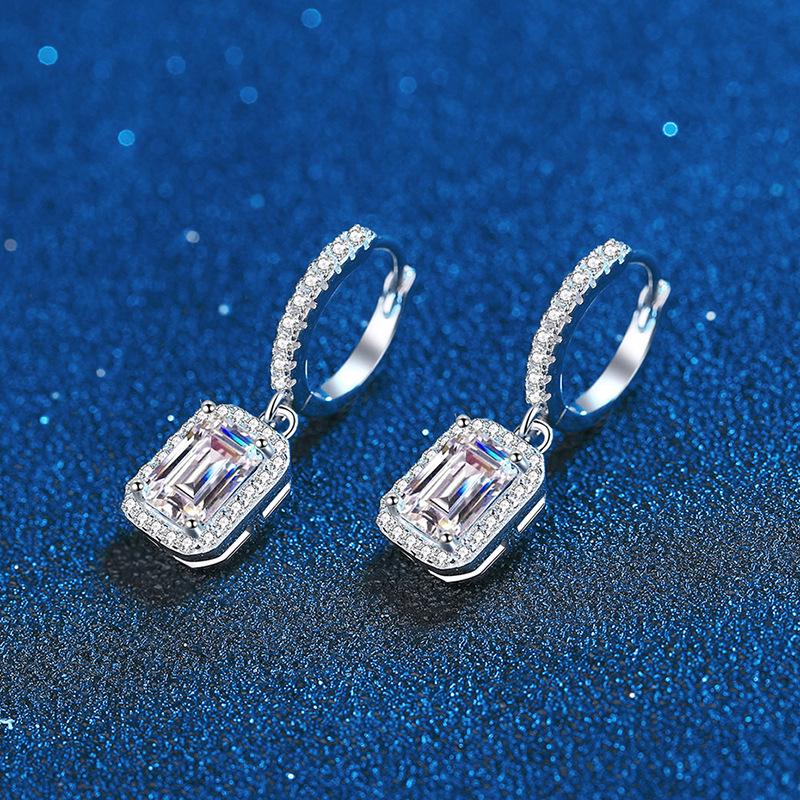 Emerald Cut Moissanite Stud Earrings In Platinum-Plated S925 Sterling Silver