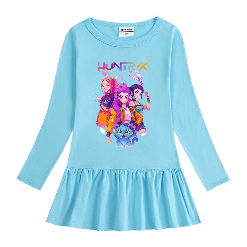 Kpop Monster Hunter Witch Korean Style Girls' Cartoon Ruffle Long Sleeve Mesh Princess Dress for Spring and Autumn.