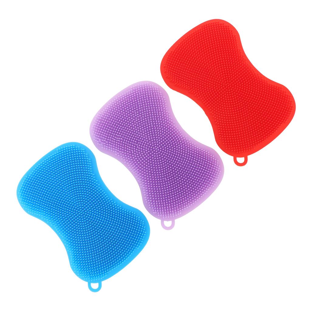 3 Pcs Silicone Dish Scrubbing Sponge Non Stick Slip Resistant Multi Purpose Efficient Silicone Kitchen Scrubber Pad with Hanging Hole