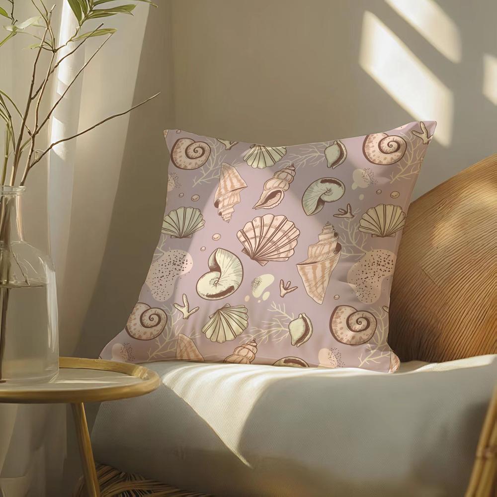 Seashell Pattern Cushion Cover Soft Short Plush Pillow Cover Smooth Cozy Texture Aesthetic Cushion Case Home Decor
