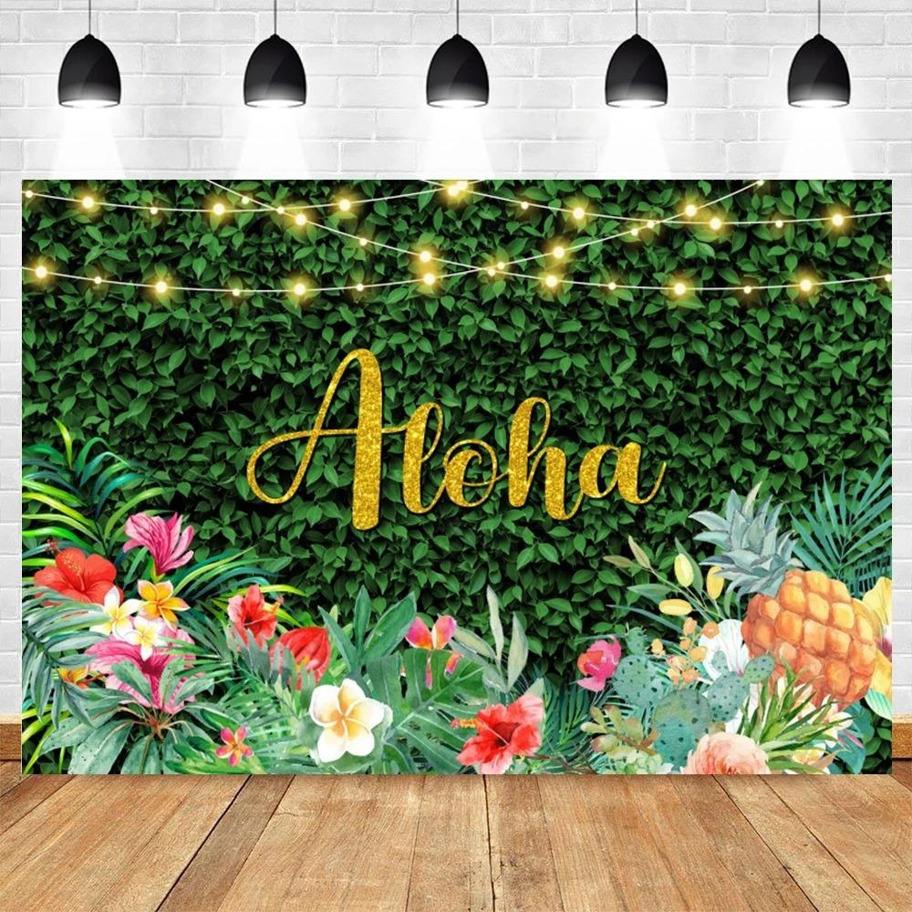Summer Beach Hawaiian Photography Backdrop Seaside Tropical Hawaiian Aloha Luau Flamingo Baby Birthday Party Photo Background Vinyl 75X50cm