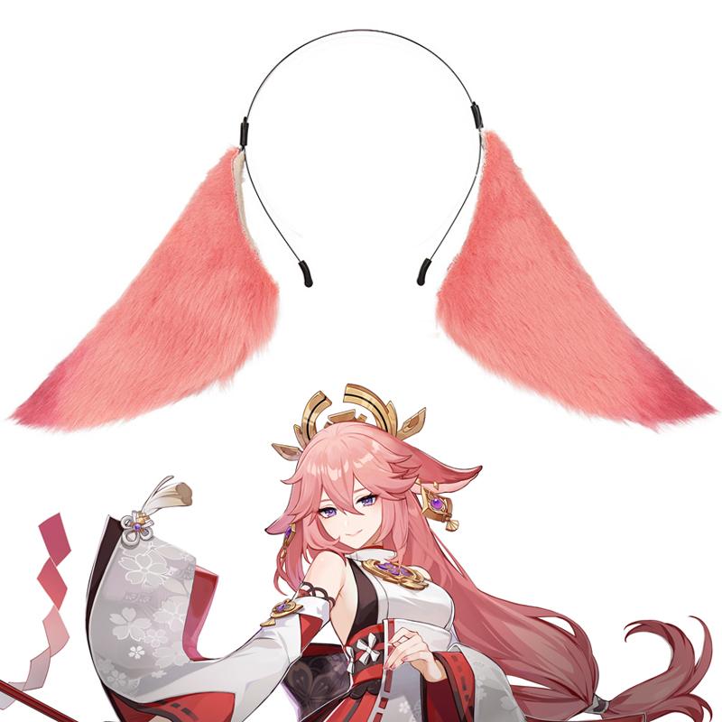 Genshin Impact Yae Miko Cosplay Headband Plush Fox Ears Hairpin Headwear Lolita Halloween Party Game Costumes Hair Accessories