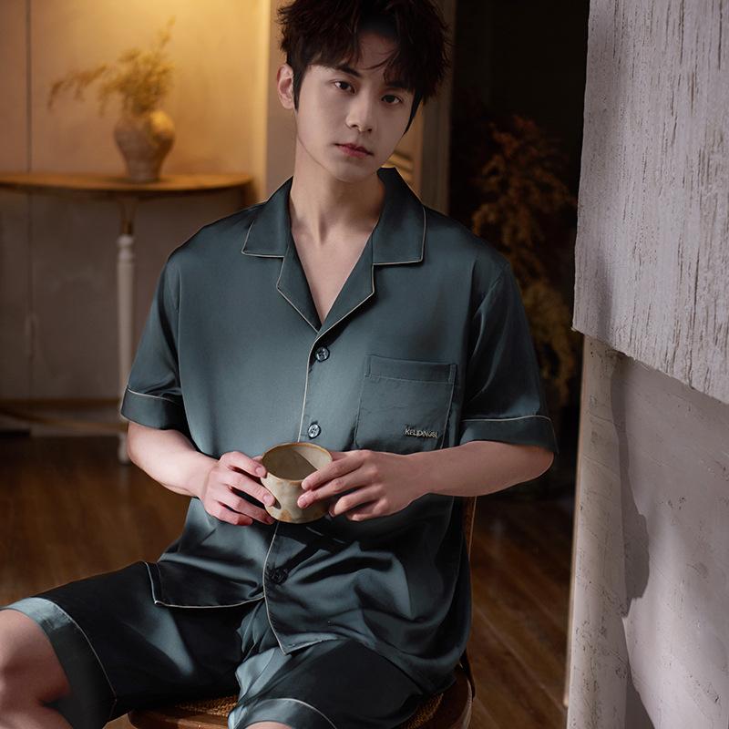 Pajamas Men's Summer Ice Silk Short Sleeve Shorts Silk Loungewear Men's Simulation Silk Thin Cardigan Casual Suit