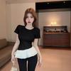 Ballet style fake two-piece splicing fashion T-shirt women's summer design sense niche hem slim and thin short-sleeved top