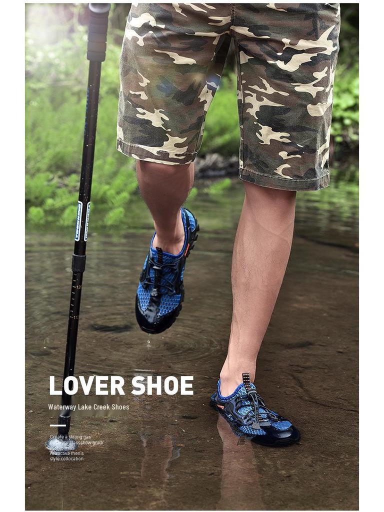 Men's Flyknit Mesh Outdoor Hiking and Wading Shoes with Thick Sole