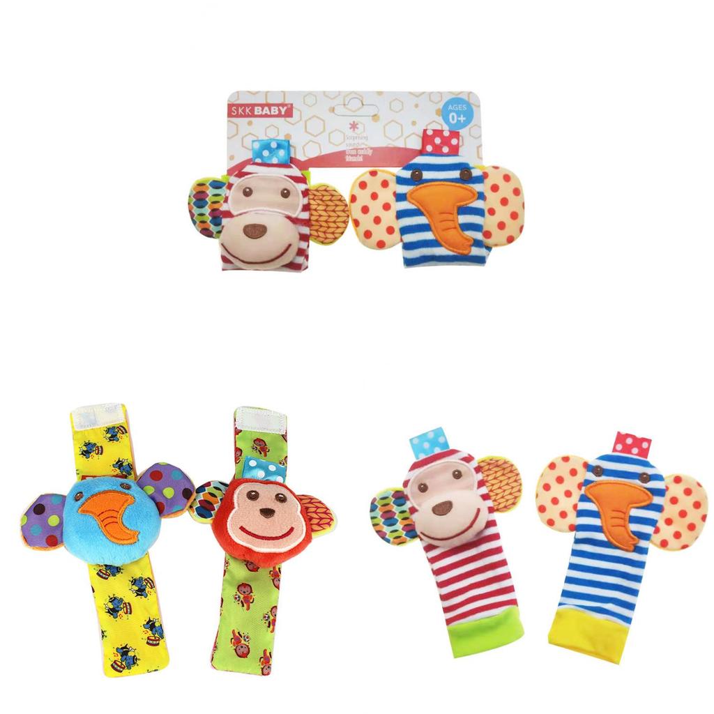 Baby Elephant Monkey Wrist Rattle Toy With Soft Fabric Material For Early Education And Sensory Development