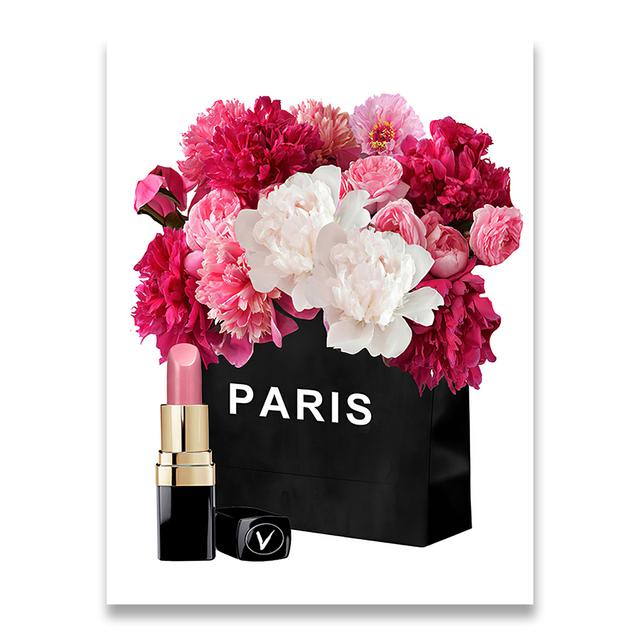 Fashion Perfume Paris Tower Flower Lipstick Wall Art Canvas Painting Nordic Posters and Prints Wall Picture for Living Room Deco No Frame