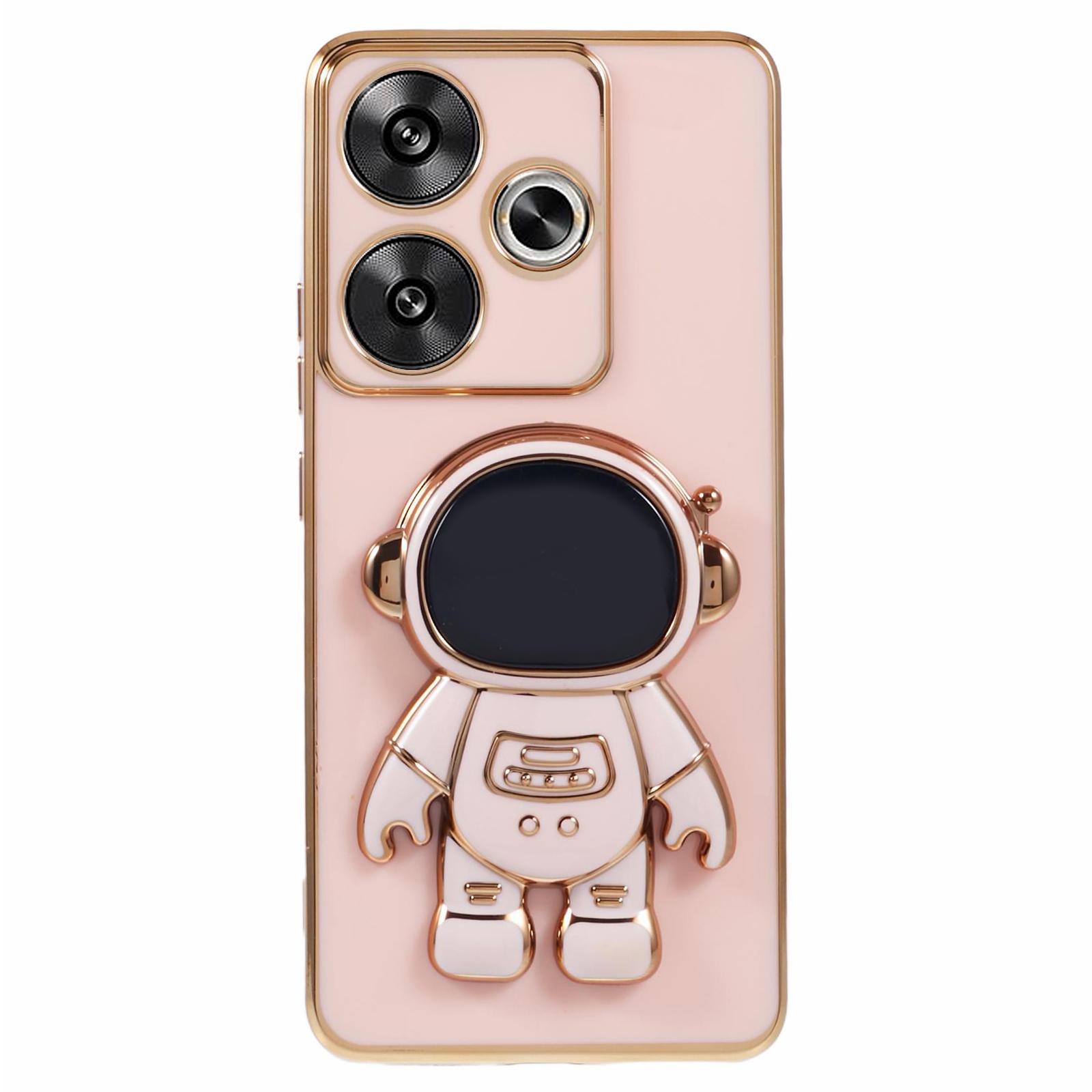 

For Xiaomi Redmi Turbo 3 5G/Poco F6 5G Case TPU Phone Cover Electroplating with Astronaut Hidden Kickstand Pink