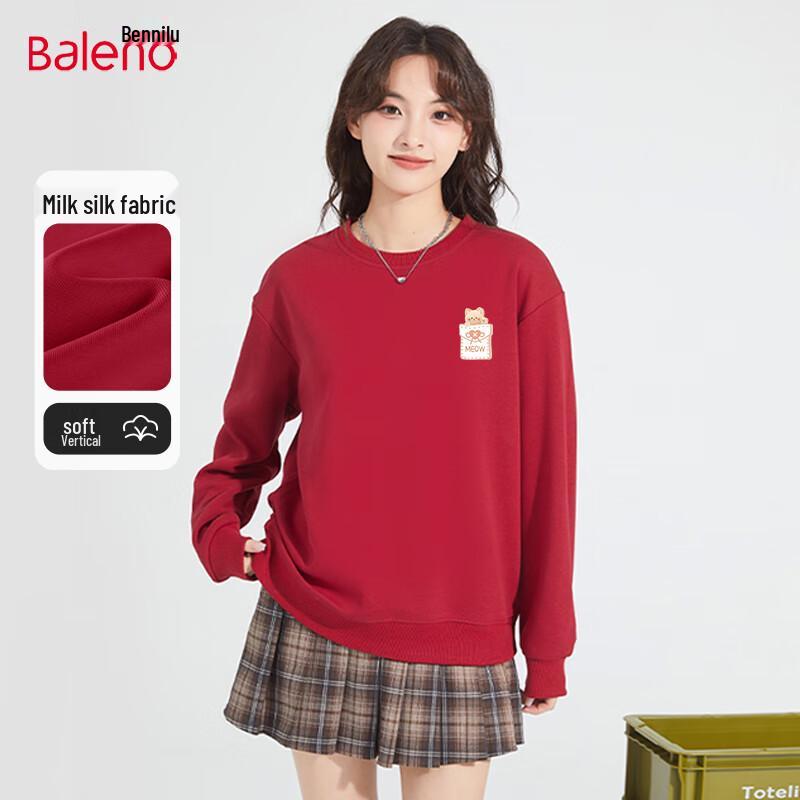 Baleno Women's Milk Silk Round Neck Sweatshirt with Cat Heart Graphic