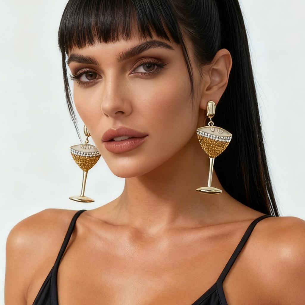 Exquisite fashion light luxury niche design sense alloy zircon personalized wine bottle wine glass series women's earrings
