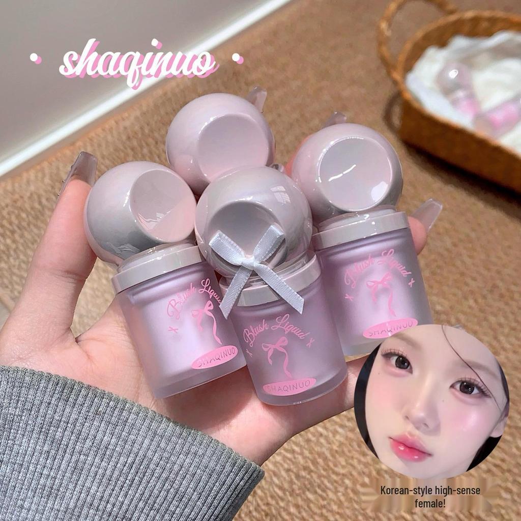 SHAQINUO Misty Lightweight Liquid Blush with Large Sponge Applicator for Lips & Cheeks, Korean-inspired Vibrant Color.