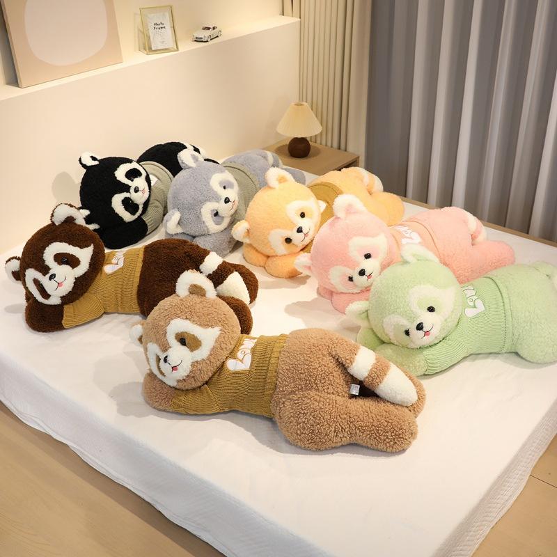 Large sweater cute raccoon throw pillow plush toy doll lying down raccoon doll girl soothing doll