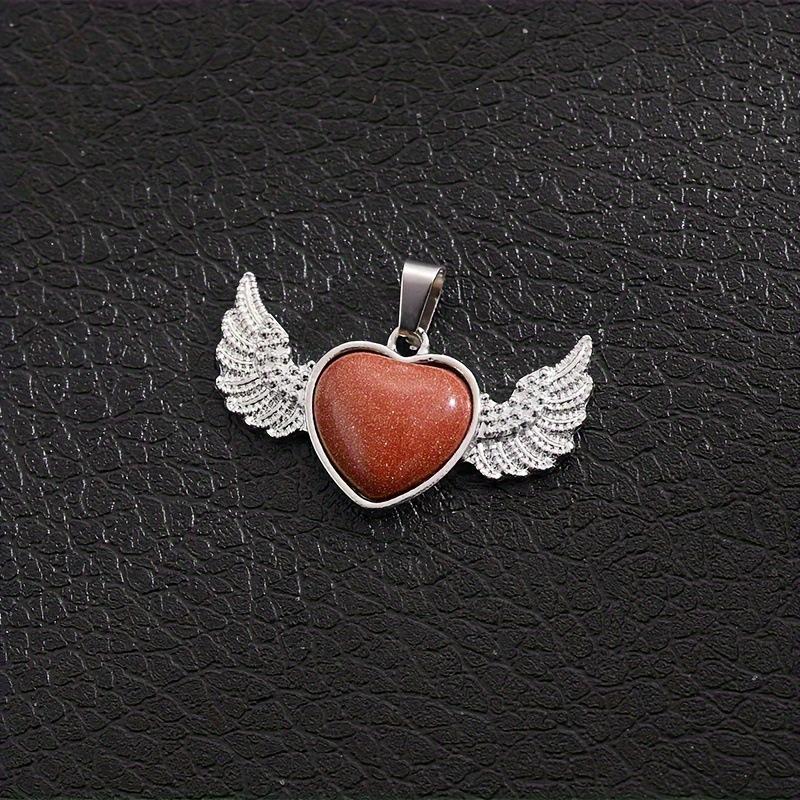 European & American Natural Stone Angel Heart Pendant with Wings