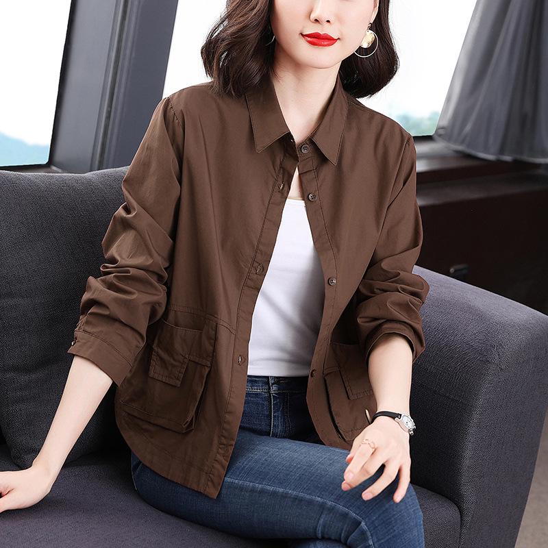Women's Spring 2023 Plus Size Long Sleeve Loose Casual Cotton Shirt for Middle-Aged Moms