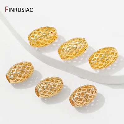 14K/18K Gold Plated Hollow Spacer Beads,Separator For Beads,Brass Oval Loose Beads DIY Needlework Bracelet Making Accessories