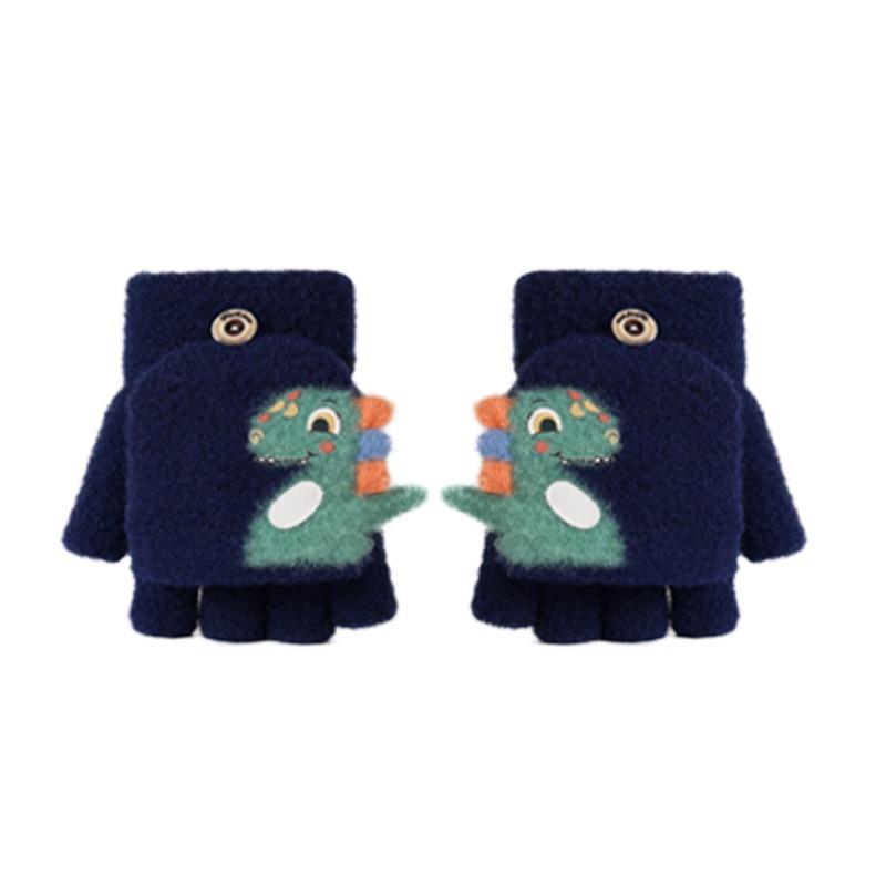 Autumn and Winter Children's Flip Gloves Half-finger Boy and Girl Cute Cartoon Dinosaur Winter Warm Writing Gloves