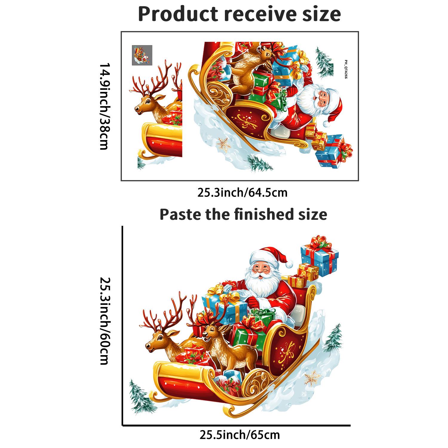 

Рождественские наклейки на стену с оленьей упряжкой и Санта-Клаусом с подарками для украшения дома