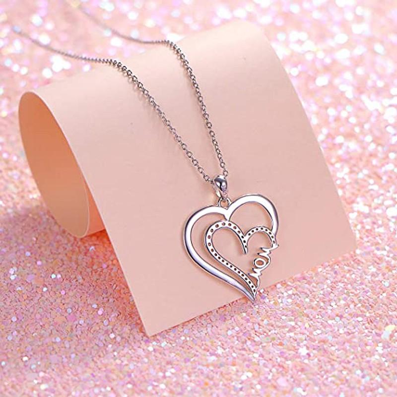 Huitan Double Love Necklace for Women Paved Dazzling Crystal Cubic Zirconia Mom Wedding Anniversary Gift Luxury Trendy Jewelry