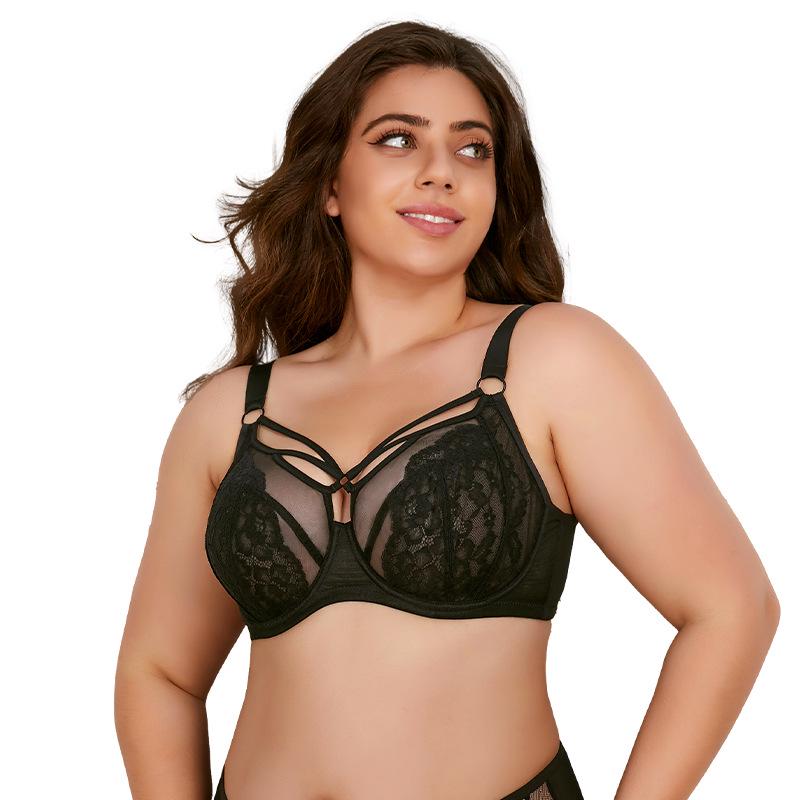 Sutiã de Renda Plus Size Anti-Queda para Mulheres - Respirável, Bojo Completo, Design Emagrecedor e de Suporte