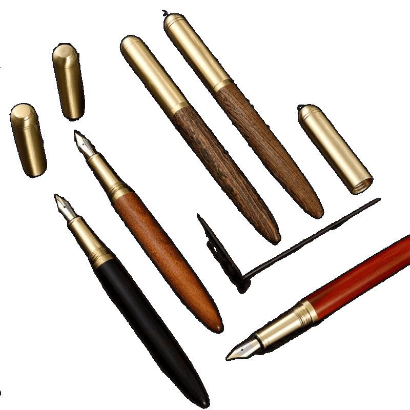 Sandalwood Pen Retro Mahogany Signature Pen High-End Business Calligraphy Pen Curved Tip Lettering Nail System Student