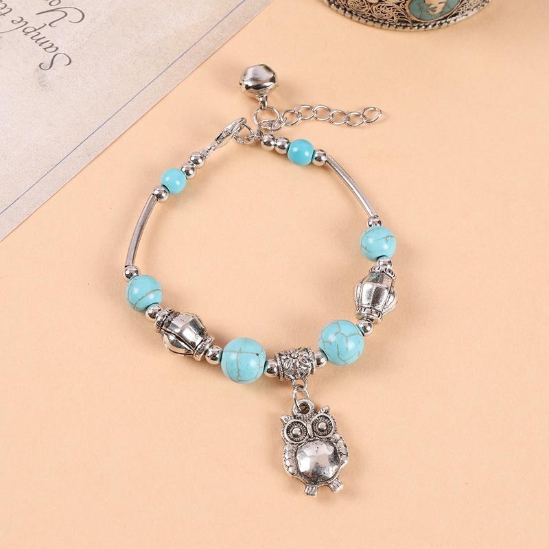 Original Handmade Turquoise Tibetan Silver Small Fish Bracelet Bohemian Retro Personality Bells Miao Silver Bracelet Women