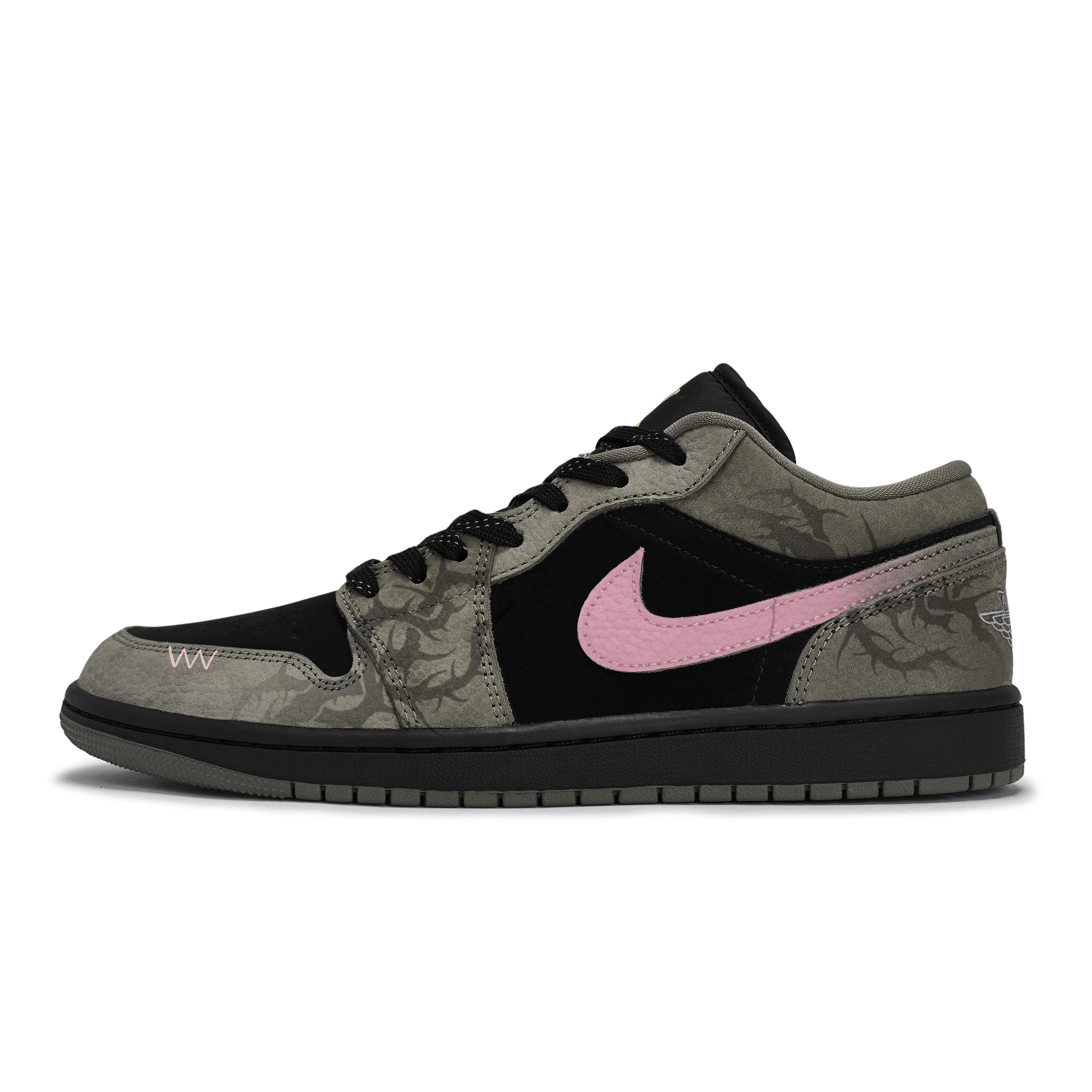 

Jordan Air Jordan 1 REGO Hot Dog, Pink Night Shadow Low top Vintage Basketball Shoes Unisex Black Gray Pink IB7109-005(Team1189-) 44