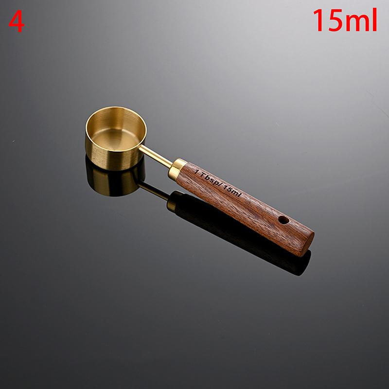 Złoty uchwyt z drewna, stal nierdzewna, miarki, łyżki, narzędzia do pieczenia, zestaw łyżek miarowych do kawy, akcesoria do wag barmańskich