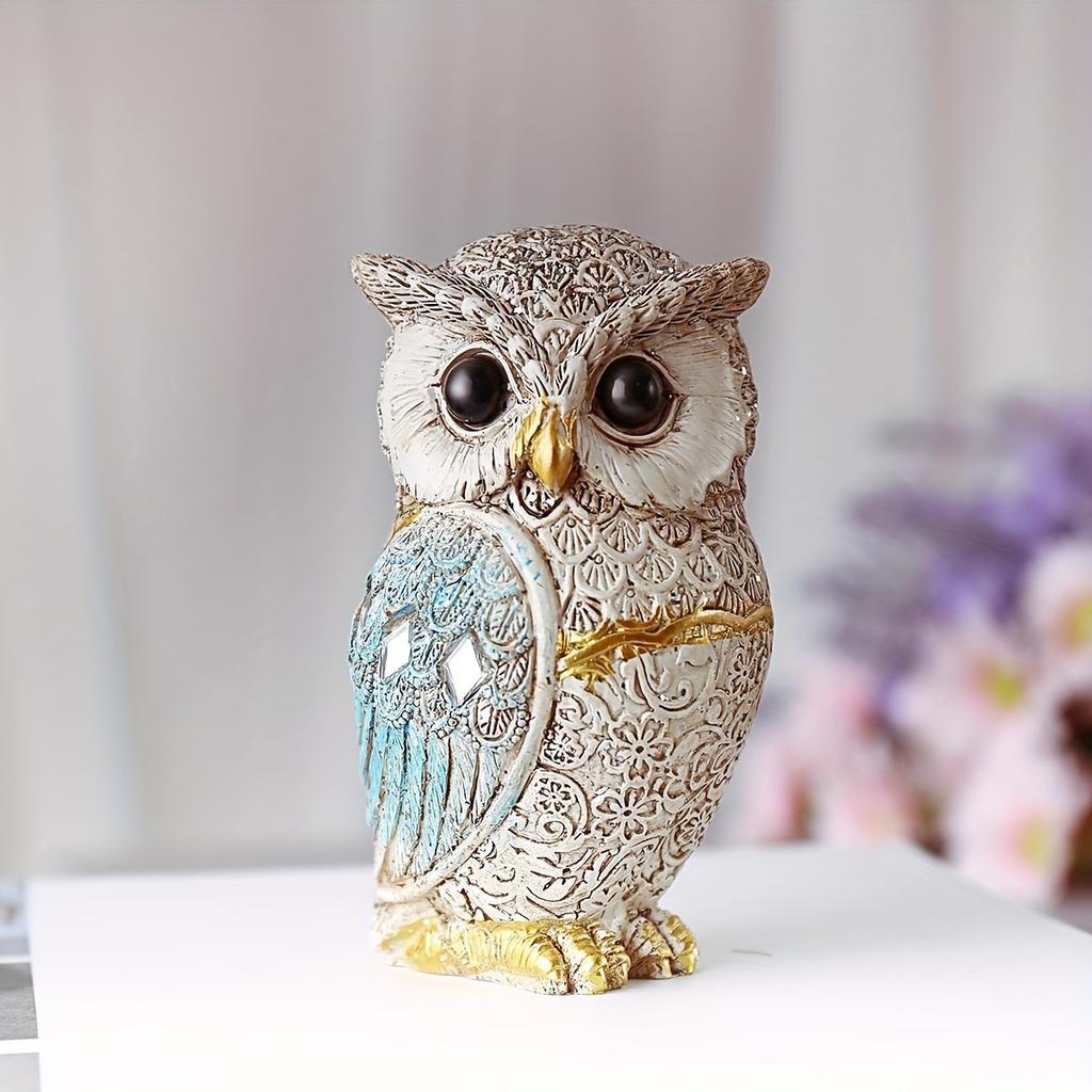 1/2PCS Owl Statue Resin Owl Ornaments Animal Sculpture Resin Bird Statue Holiday Desktop Ornaments for Living Room Home Office B
