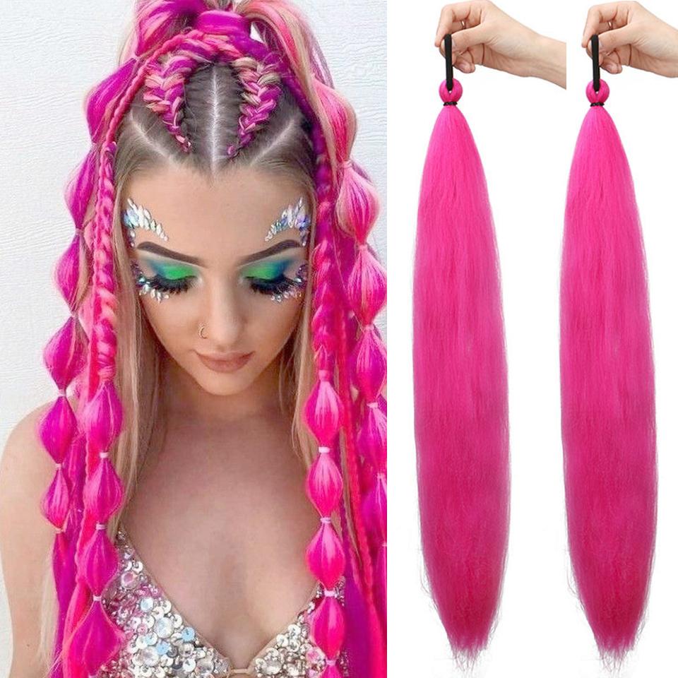 

Synthetic 2Pcs/Pack Colorful Braiding Ponytail Hair Extensions 24Inch Straight Ponytail With Elastic Hair Tie Hair Accessories
