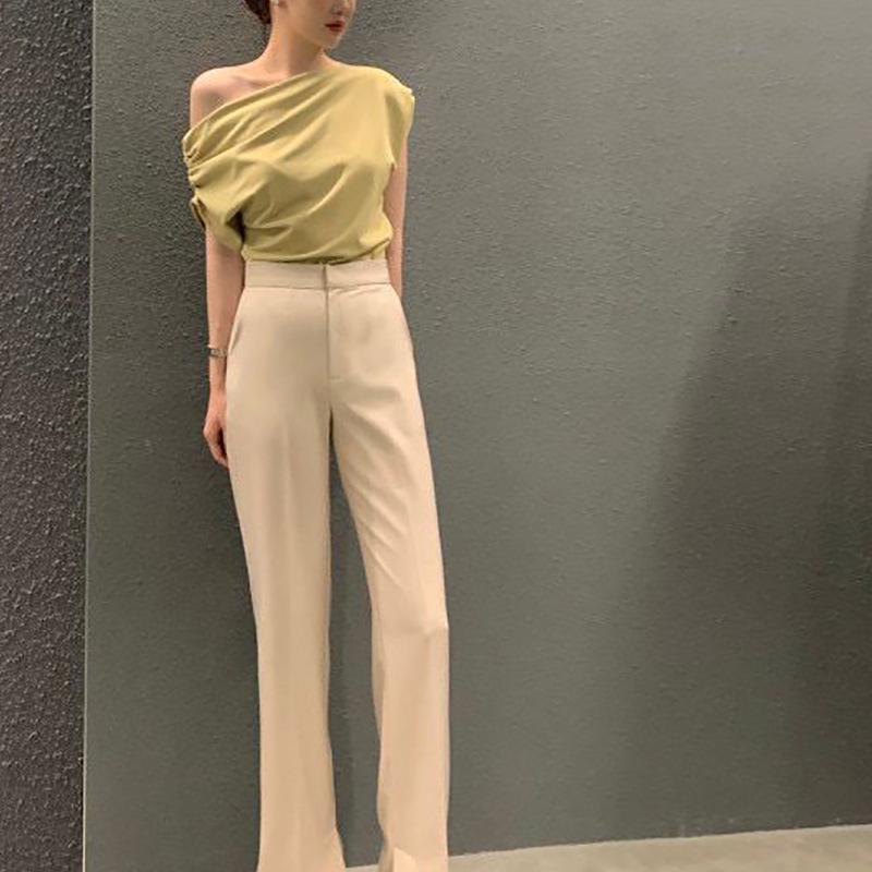 Korean Chic One-Shoulder Irregular Loose Solid Color Pullover T-Shirt