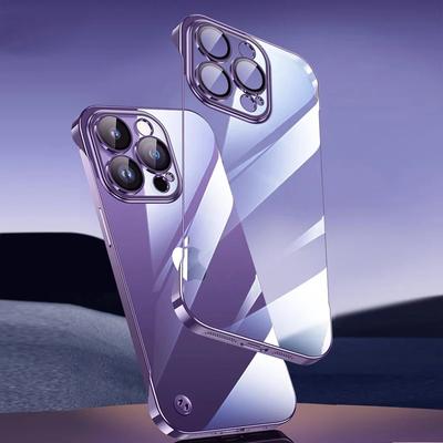 Frameless Electroplated Phone Case For iPhone 11 12 13 14 Pro Max 14 Plus 13 Pro Lens Protection Transparent Shell No Border Cover