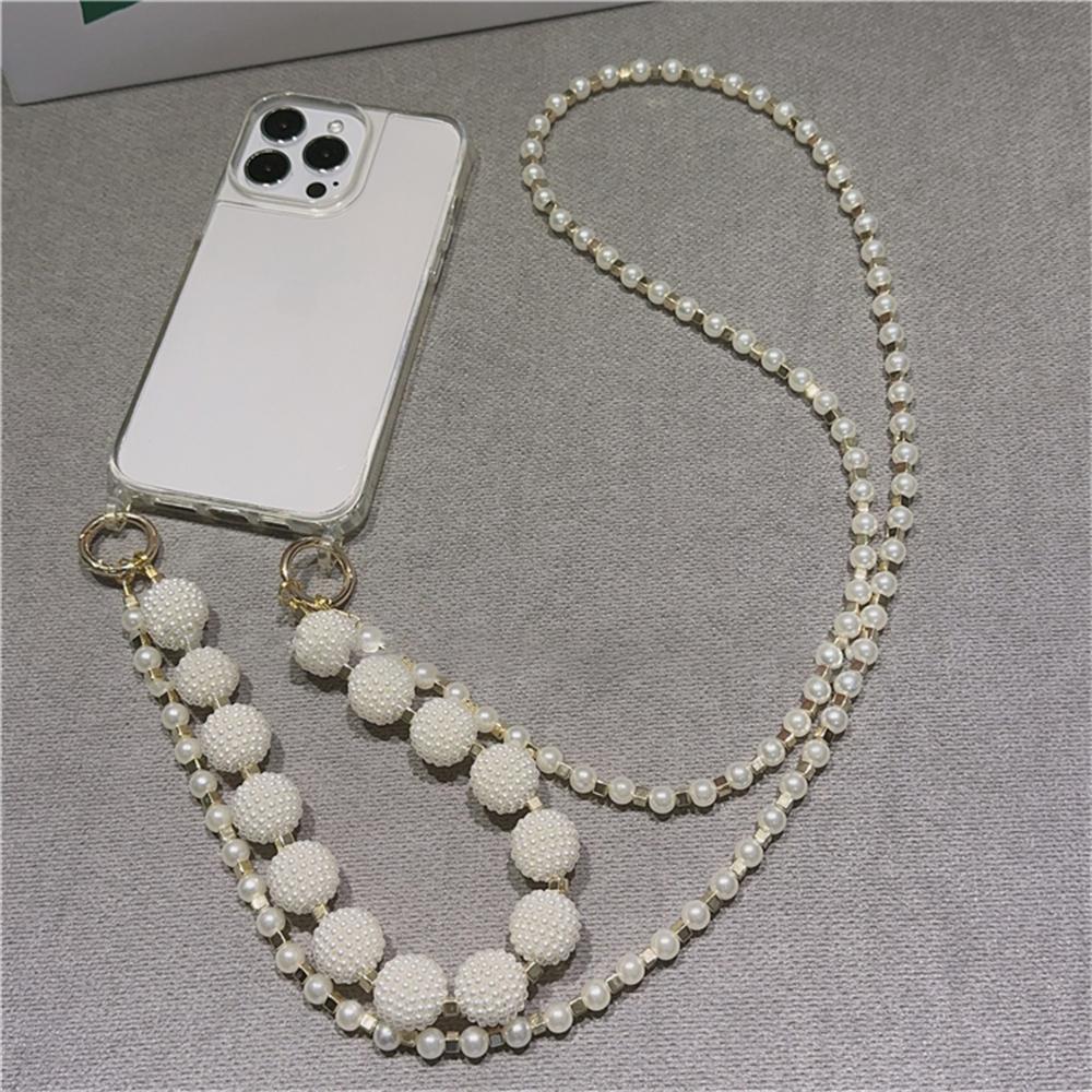 Luxury Crossbody Pearl Necklace Lanyard Transparent Case For iPhone 16 17 14 11 12 13 15 Pro Max XR X 8 7 Plus Chain Strap Cover