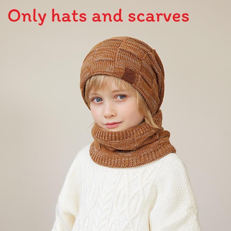 Kids Knitted Hat And Gloves Set For Winter Warmth With Neck Protector For Children