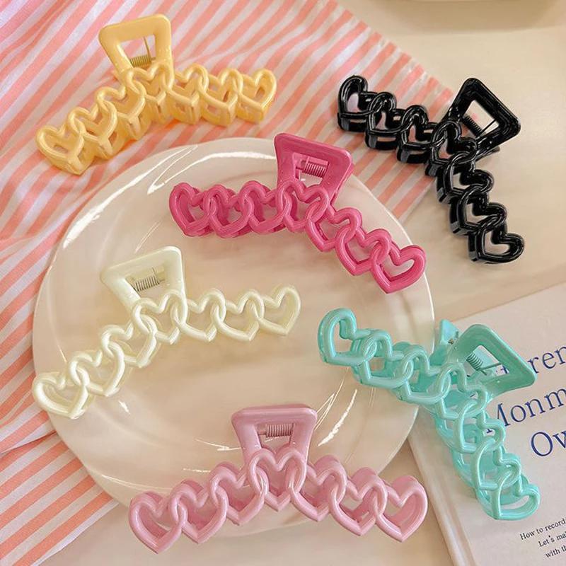 2025 New Y2k Dopamine Girl Fashion Pink Color Hollow Geometric Star Heart Hair Clips Women Hair Claw Cross Headband Shark Clip