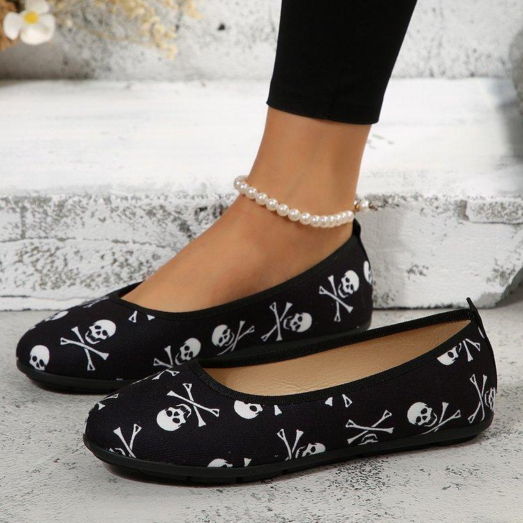 

Women s Plus Size Low-Cut Round-Toe Flats Flat-Soled Autumn Halloween Print Shoes 36