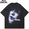 HipHop Streetwear Retro Washed Black TShirt Men Hipster Graphic T Shirt Cotton Vintage Tshirt Harajuku Tops Tee Unisex YK